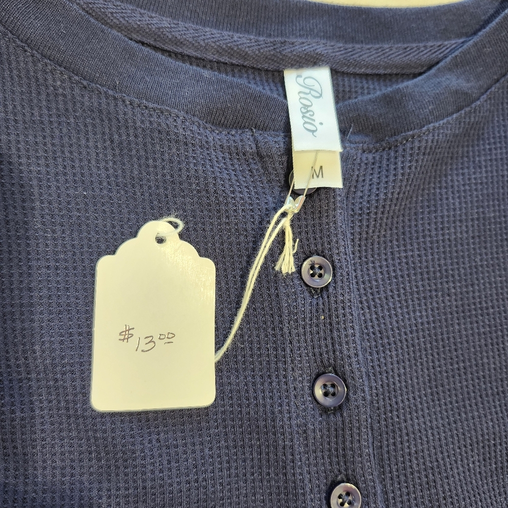 Rosio Deep Blue Long Sleeve Henley Top - Picture 6 of 9